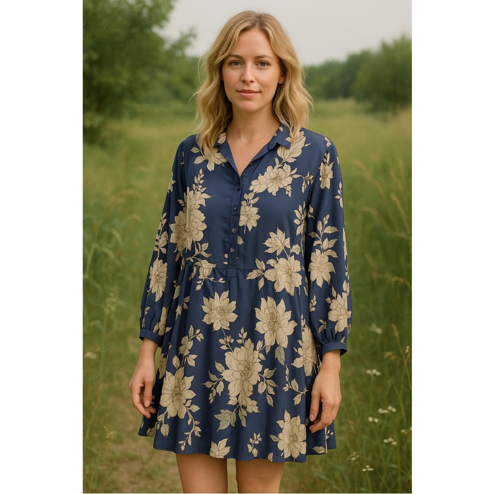Free People Shake‎ It Tunic Long Sleeve Floral Dress in Blue